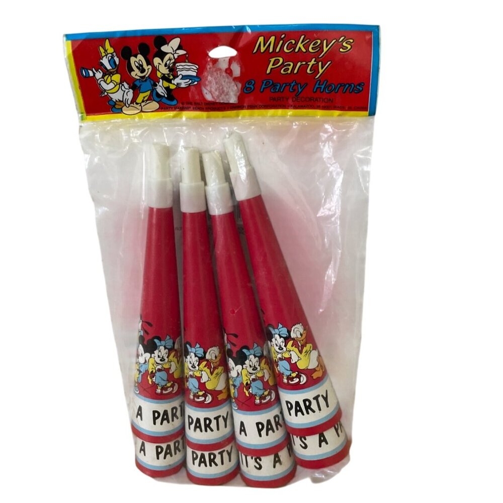 Vintage Beach Disney Mickey and Friends Birthday Party Horns Set of 8 New 1980s